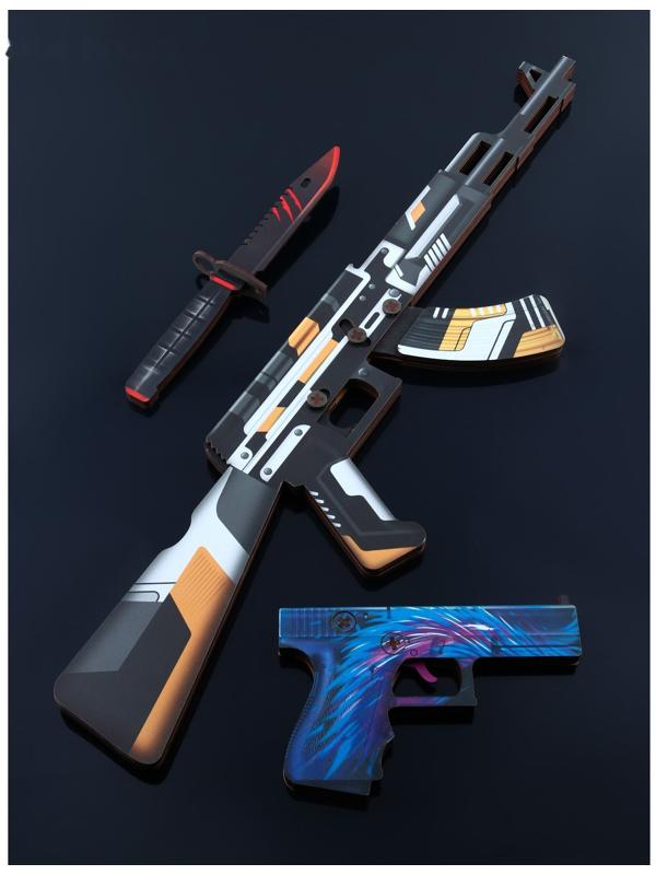 Оружие деревянное, детское сувенирное «Некромантика», автомат, пистолет, нож - штык, 3 шт.