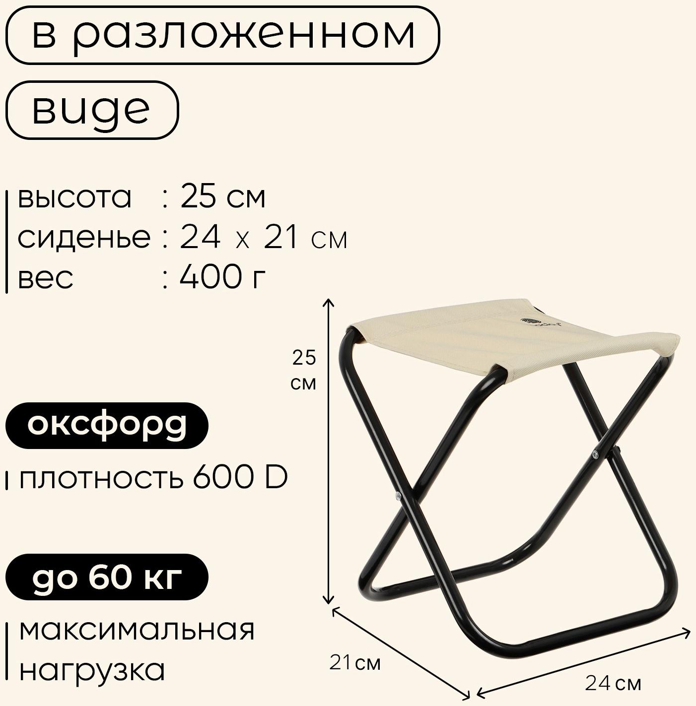 Стул туристический maclay, складной, 24×21×25 см, бежевый