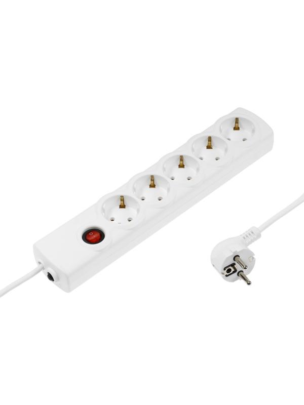 Сетевой фильтр Luazon Lighting, 5 розеток, 5 м, 3500 Вт, 3×1 мм2, 16 A, 220 В, c предохранителем, белый