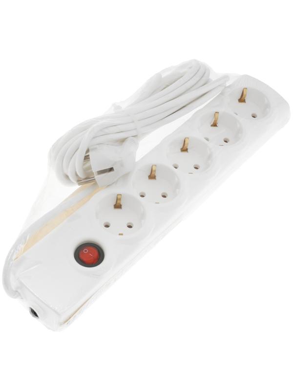 Сетевой фильтр Luazon Lighting, 5 розеток, 5 м, 3500 Вт, 3×1 мм2, 16 A, 220 В, c предохранителем, белый