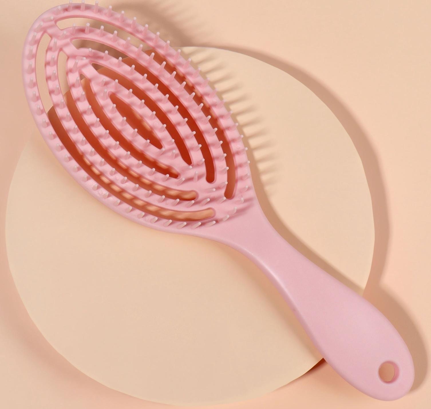 Расчёска массажная, для сушки волос, 7.5×23.5 см, цвет розовый