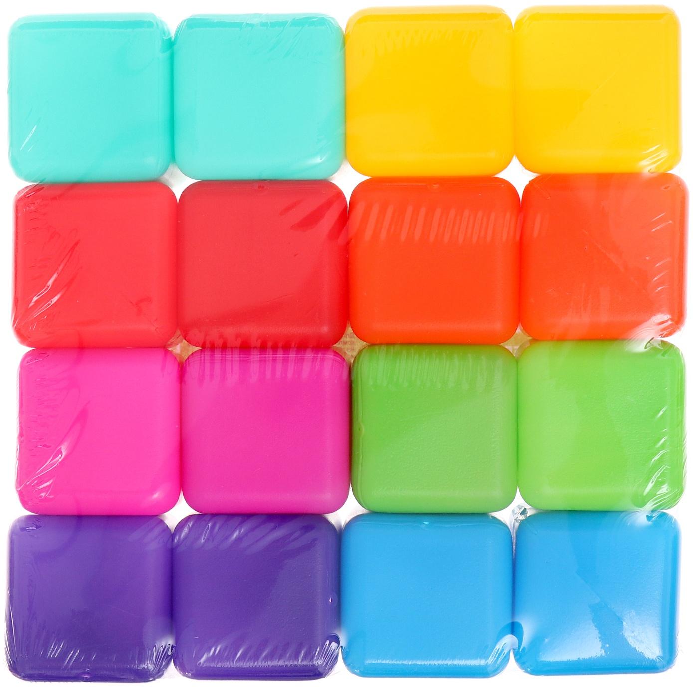 Кубики детские, пластиковые, цветные, 16 штук, 4×4 см