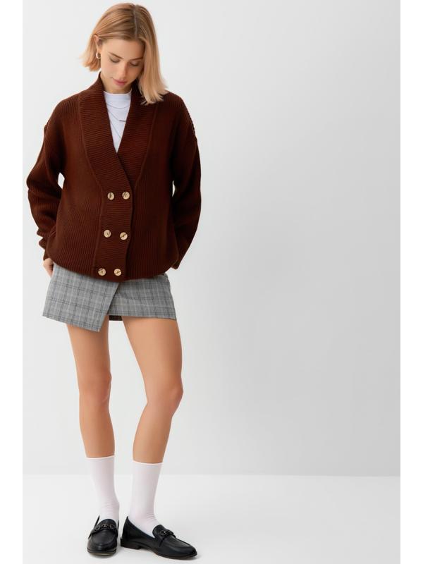 Кардиган на пуговицах женский MINAKU: Casual Collection, шоколад, размер 52