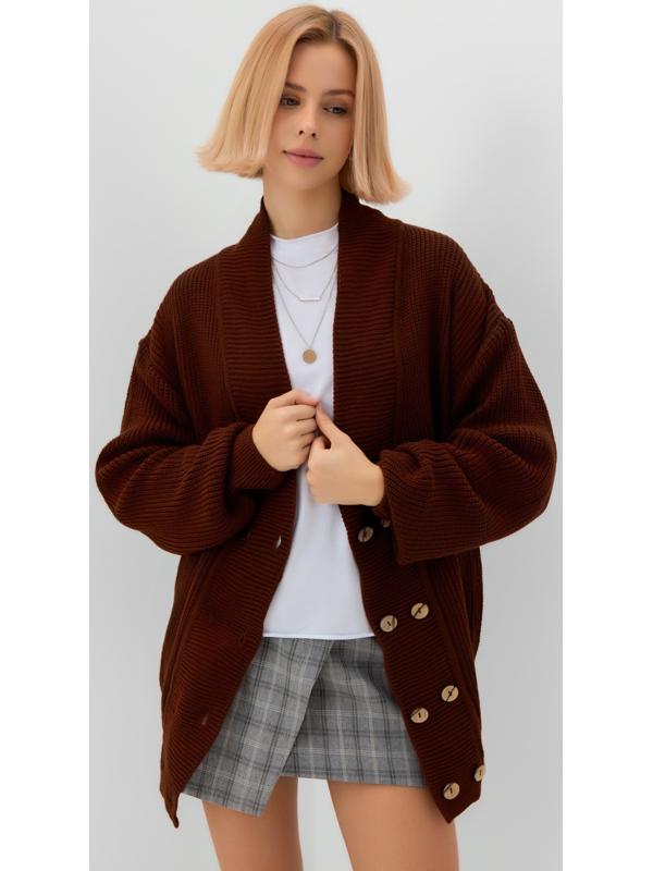 Кардиган на пуговицах женский MINAKU: Casual Collection, шоколад, размер 52