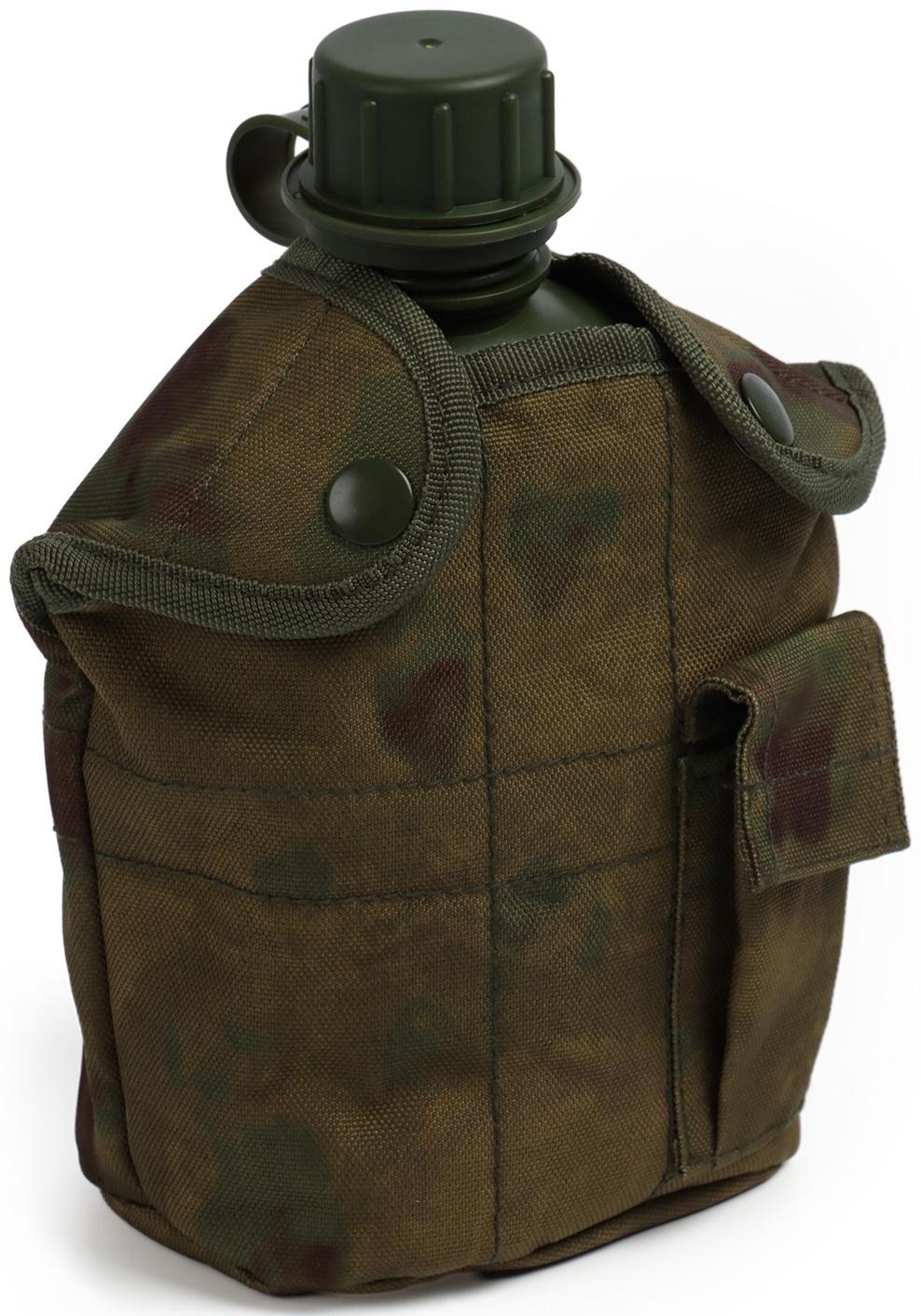 Фляжка армейская походная Adventure, 1 л, для воды, с котелком, пластик, зелёная, чехла, мох