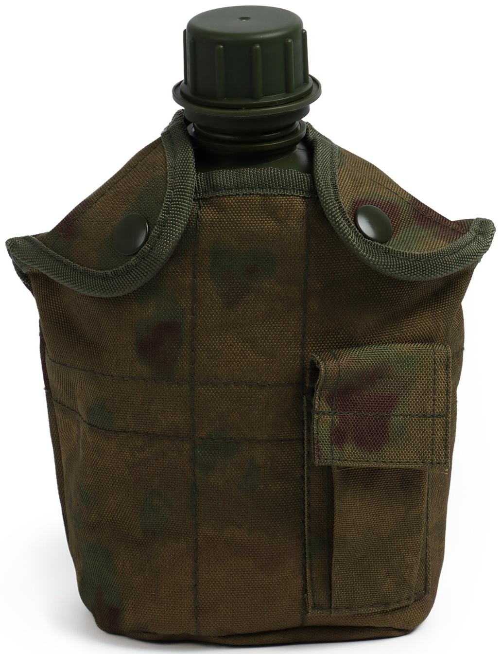 Фляжка армейская походная Adventure, 1 л, для воды, с котелком, пластик, зелёная, чехла, мох