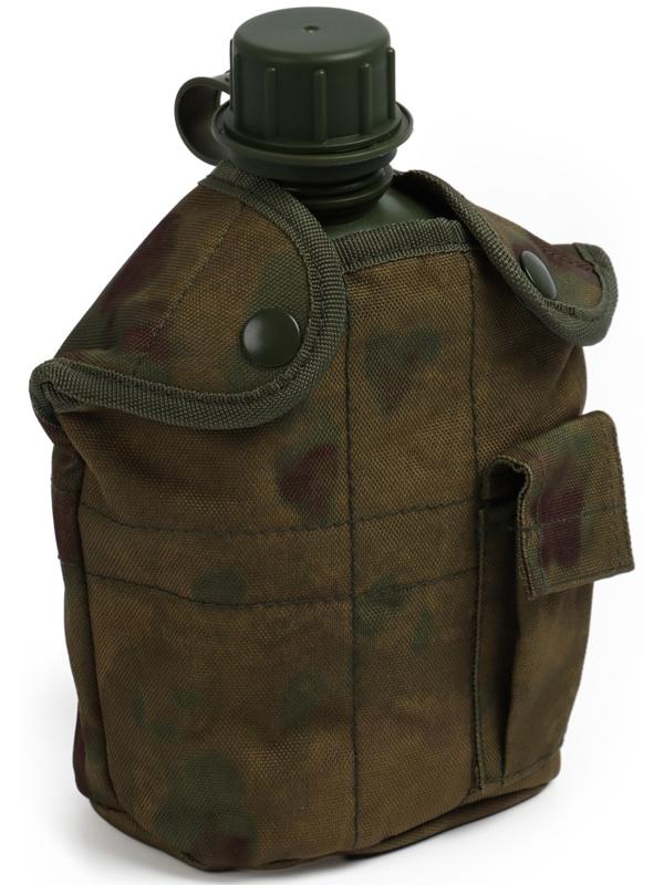 Фляжка армейская походная Adventure, 1 л, для воды, с котелком, пластик, зелёная, чехла, мох