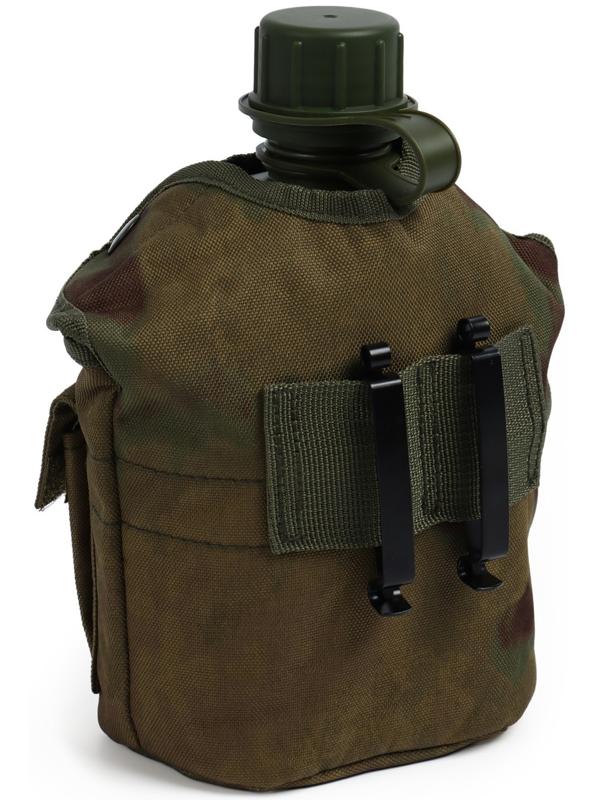 Фляжка армейская походная Adventure, 1 л, для воды, с котелком, пластик, зелёная, чехла, мох