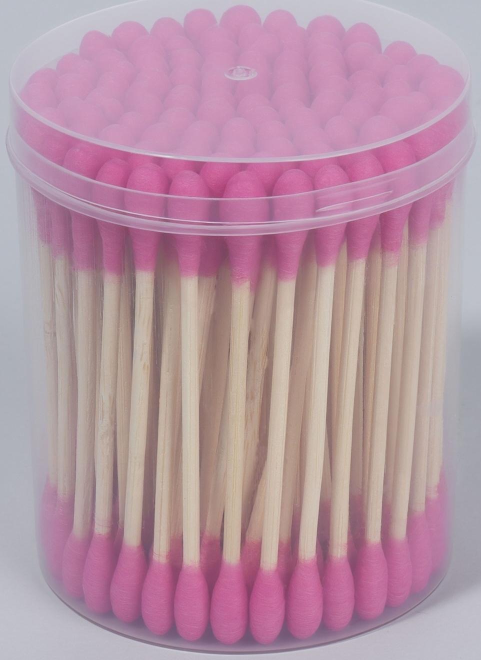 Ватные палочки на деревянной основе, 7 см, 112 шт., в пластиковом органайзере, цвет розовый
