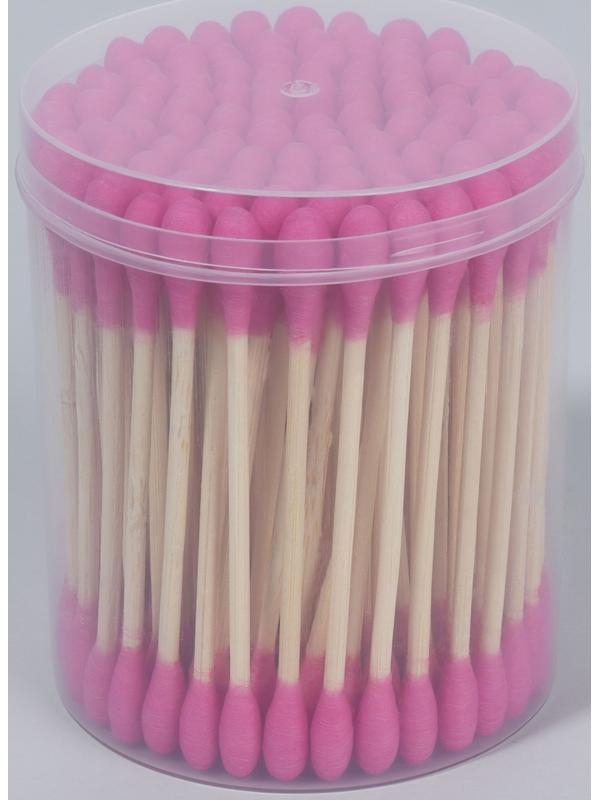 Ватные палочки на деревянной основе, 7 см, 112 шт., в пластиковом органайзере, цвет розовый
