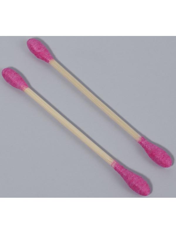 Ватные палочки на деревянной основе, 7 см, 112 шт., в пластиковом органайзере, цвет розовый