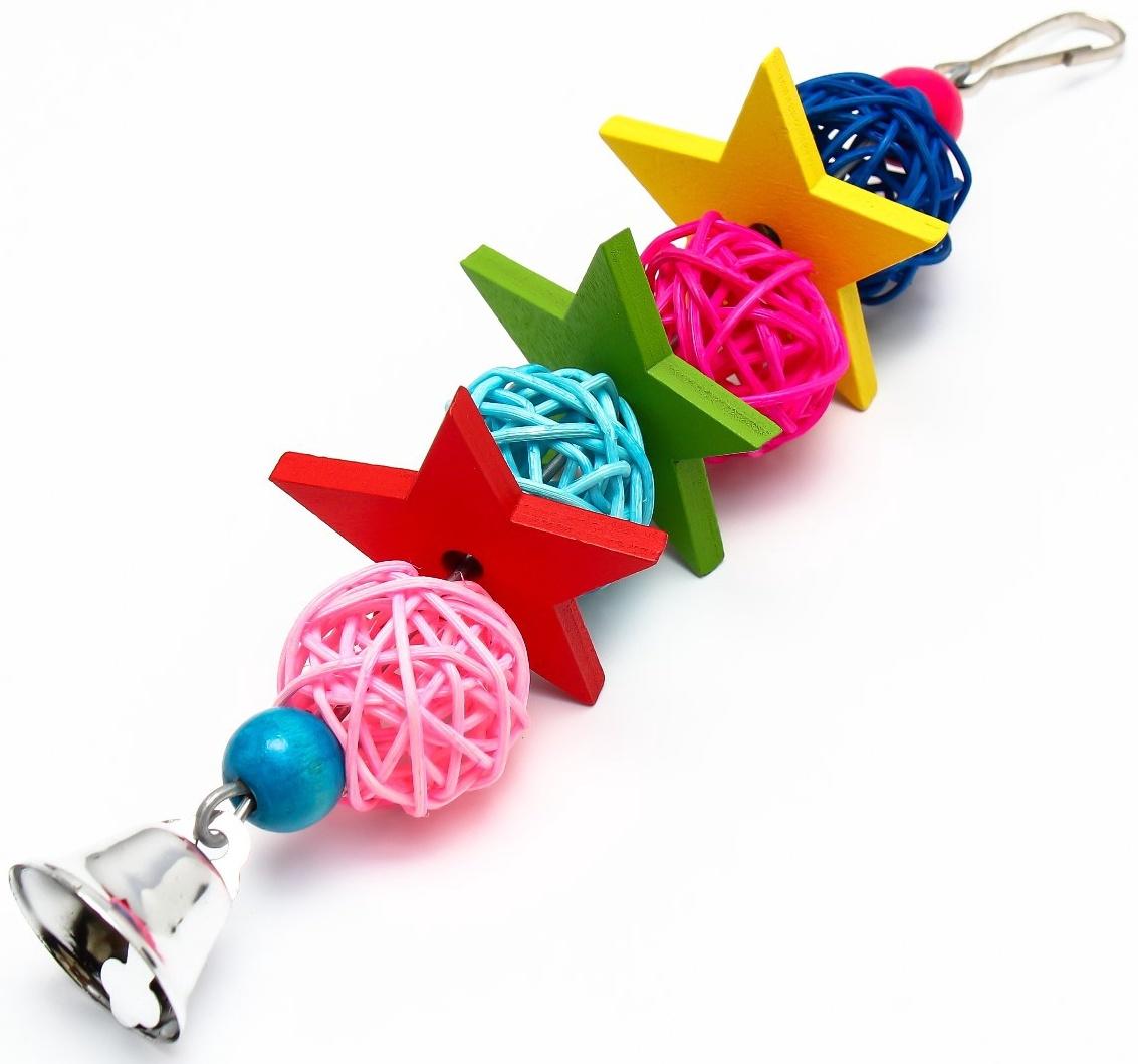 Игрушка для птиц, мячики такрау с колокольчиком и бусинам, микс цветов