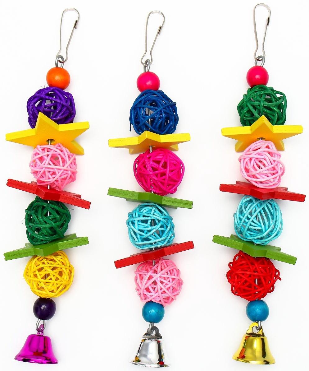 Игрушка для птиц, мячики такрау с колокольчиком и бусинам, микс цветов