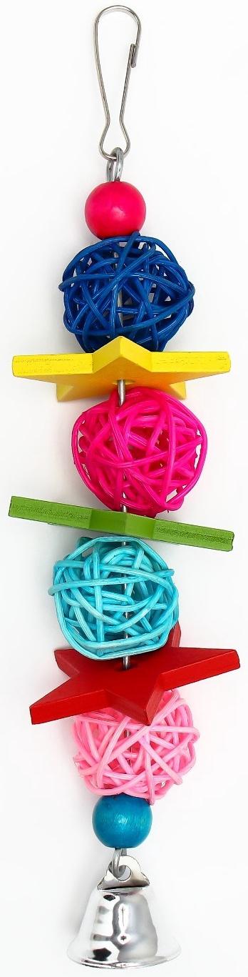Игрушка для птиц, мячики такрау с колокольчиком и бусинам, микс цветов