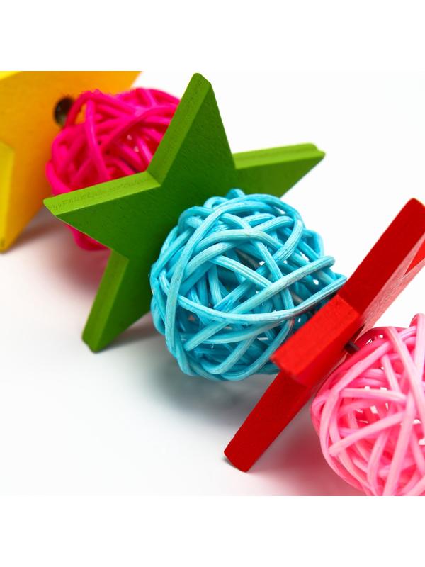 Игрушка для птиц, мячики такрау с колокольчиком и бусинам, микс цветов