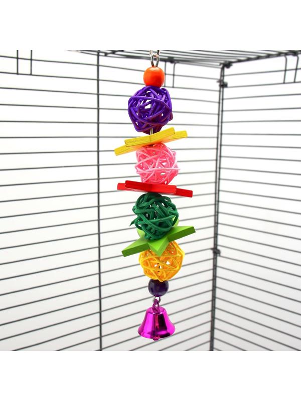 Игрушка для птиц, мячики такрау с колокольчиком и бусинам, микс цветов