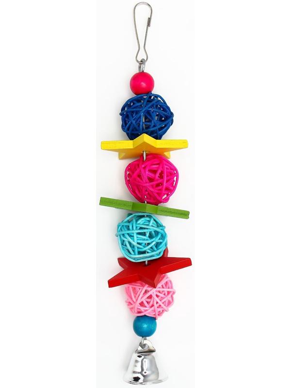Игрушка для птиц, мячики такрау с колокольчиком и бусинам, микс цветов
