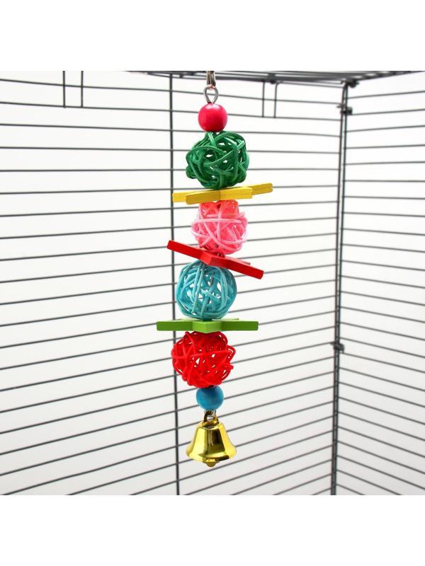 Игрушка для птиц, мячики такрау с колокольчиком и бусинам, микс цветов
