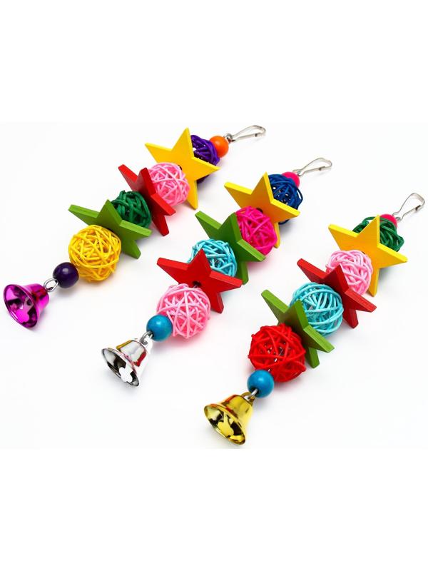 Игрушка для птиц, мячики такрау с колокольчиком и бусинам, микс цветов