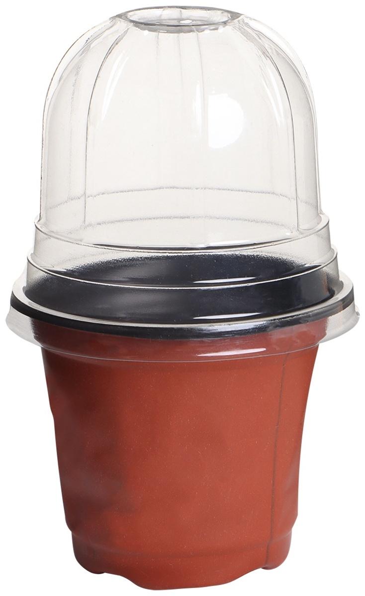 Горшок для рассады, с крышкой, 300 мл, d=9.5 см, h=8 см, мягкий пластик, терракот, Greengo