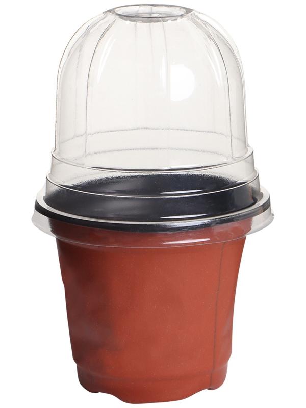 Горшок для рассады, с крышкой, 300 мл, d=9.5 см, h=8 см, мягкий пластик, терракот, Greengo