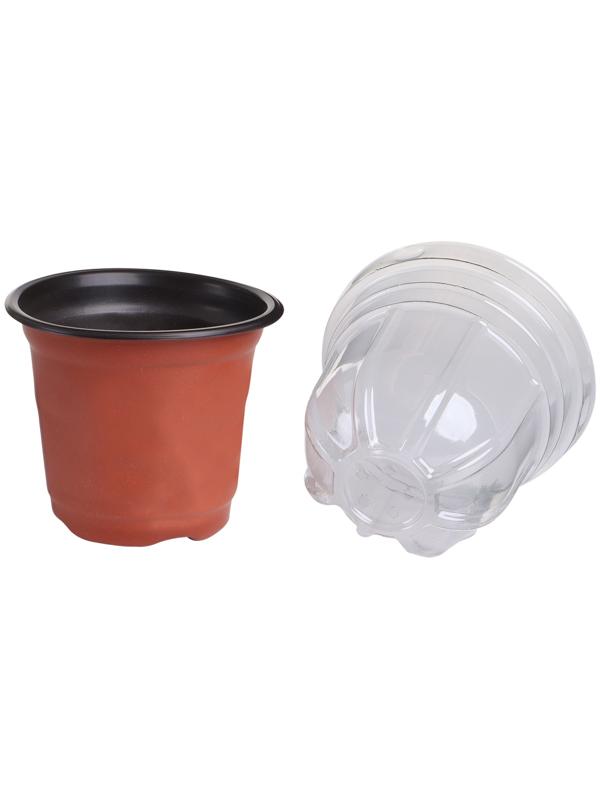 Горшок для рассады, с крышкой, 300 мл, d=9.5 см, h=8 см, мягкий пластик, терракот, Greengo