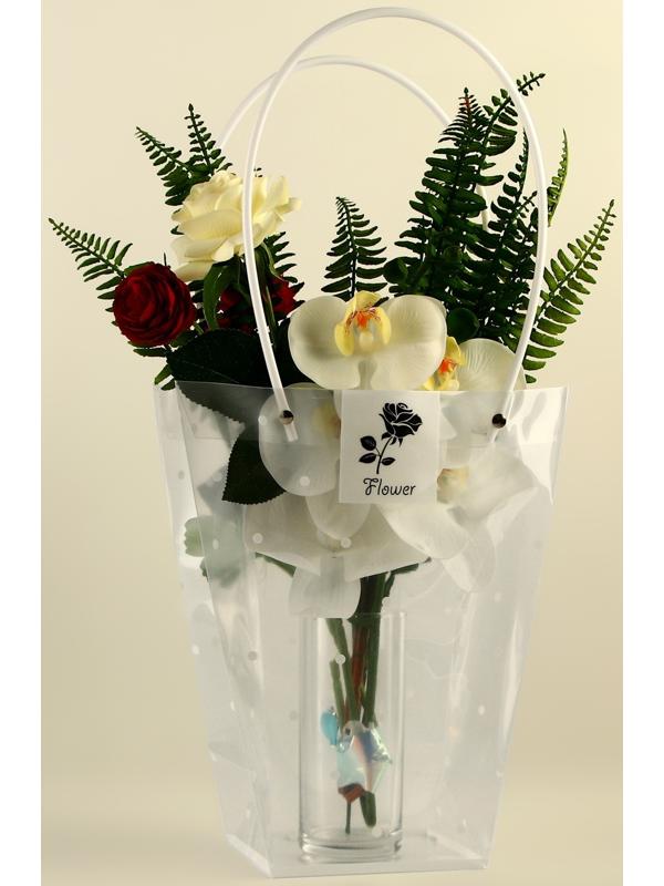 Сумка для цветов прозрачная, «Горошек», влагостойкая, 26×24×12 см