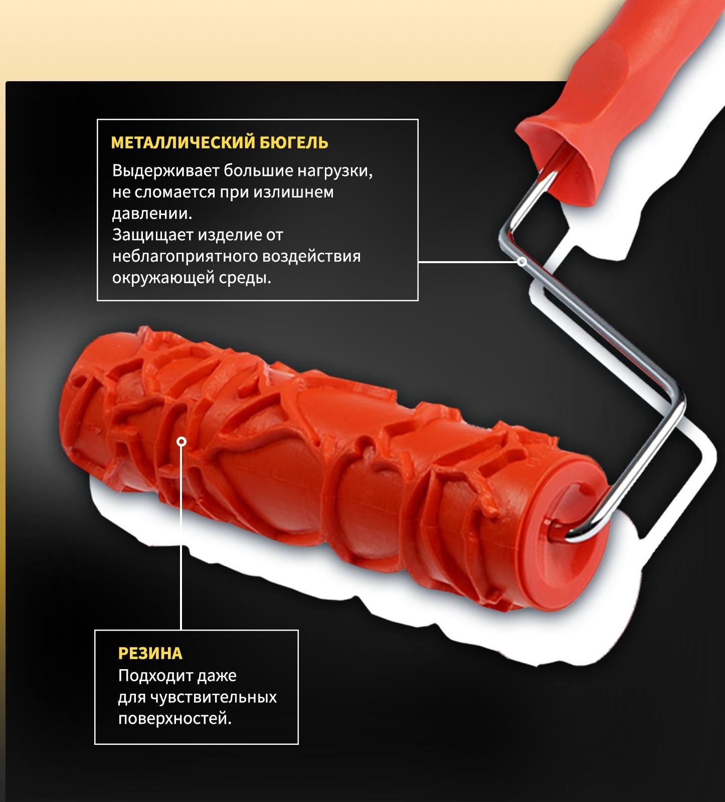 Валик декоративный ТУНДРА, резиновый, «кракле», рукоятка d=6 мм, 180 мм