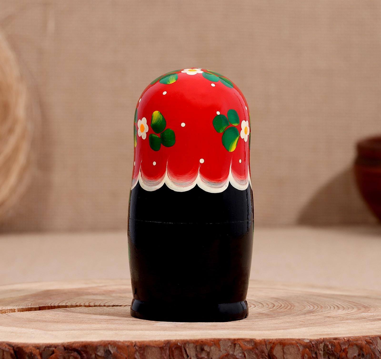 Матрёшка дерево «Весела», красная голова, низ чёрный, 5-кукольная, 14 см
