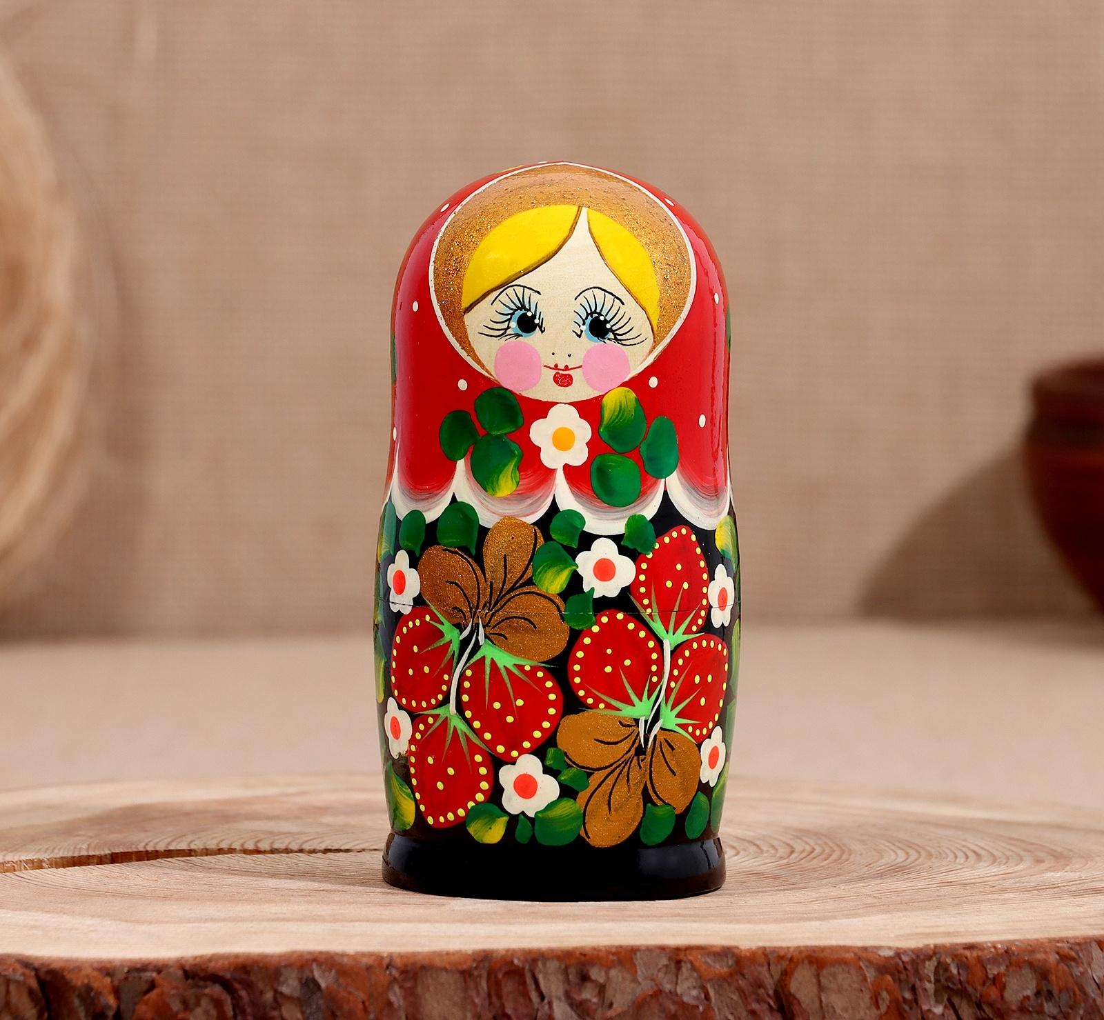 Матрёшка дерево «Весела», красная голова, низ чёрный, 5-кукольная, 14 см