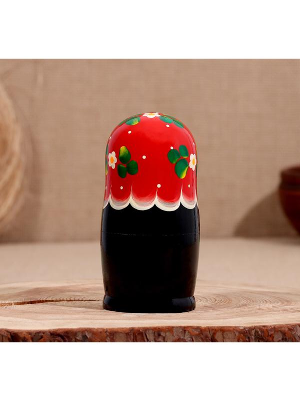 Матрёшка дерево «Весела», красная голова, низ чёрный, 5-кукольная, 14 см