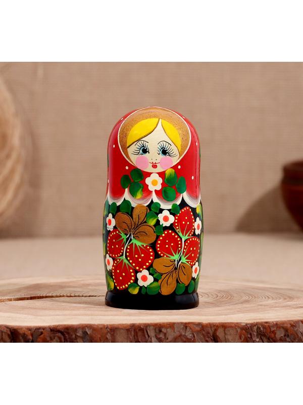 Матрёшка дерево «Весела», красная голова, низ чёрный, 5-кукольная, 14 см