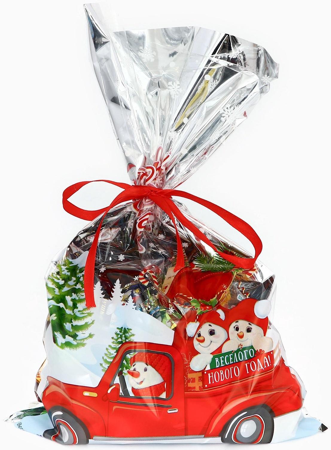 Пакет подарочный «Веселого Нового Года» 25×40 см, цветной металлизированный рисунок