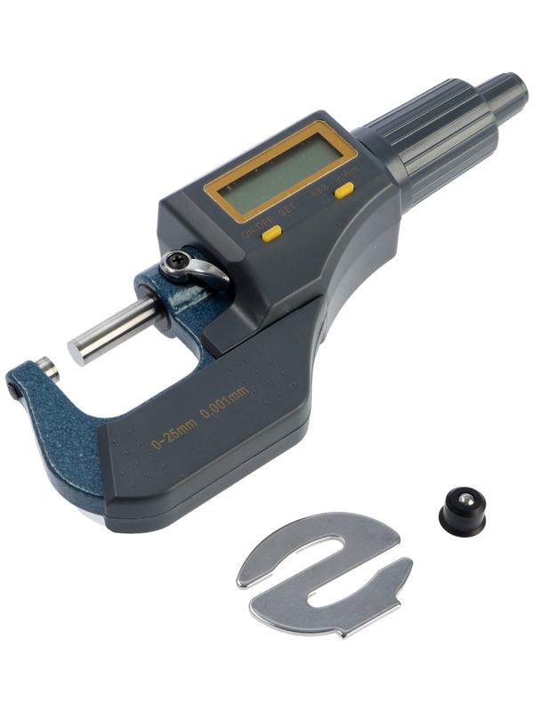 Микрометр электронный ТУНДРА, металлический, диапазон 0-25 мм, шаг измерения 0.001 мм