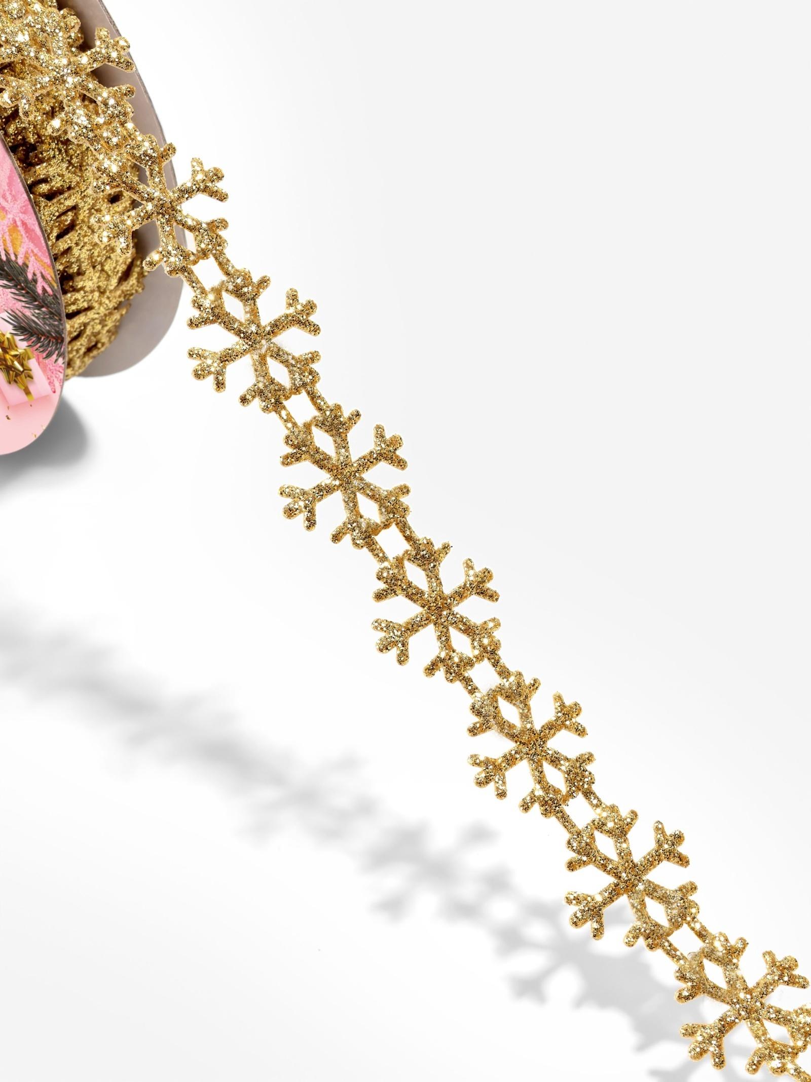 Лента декоративная фигурная «Снежинки», 20 мм, 9±0.5 м, цвет золотой