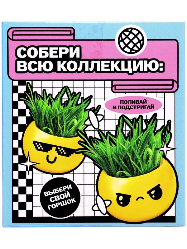 Набор для опытов, для детей «Выращиваем травку», растение в горшочке - эмодзи «Поцелуйчик»