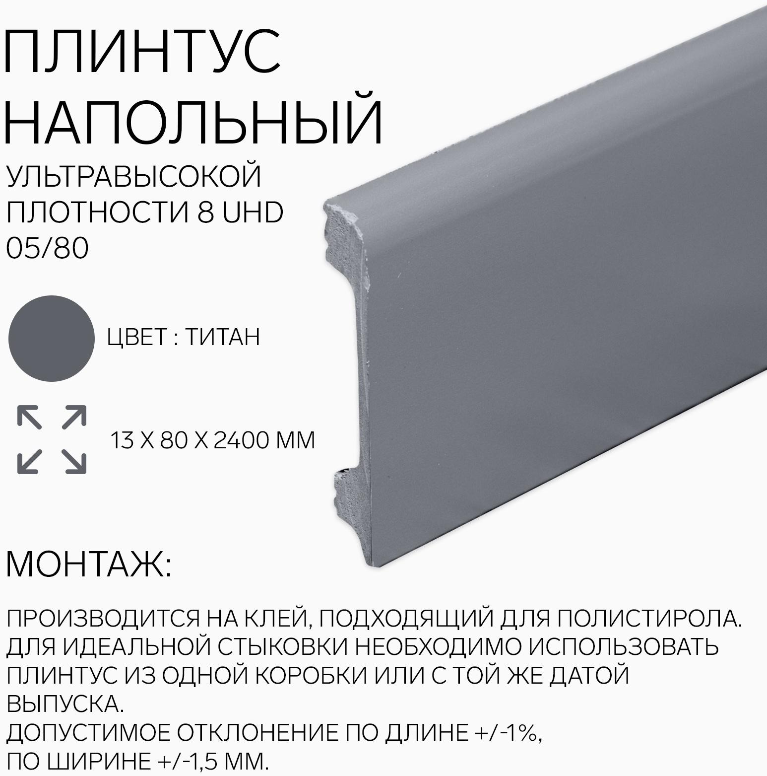 Плинтус напольный «Солид» 8 UHD 05/80, 13×80×2400 мм, цвет титан