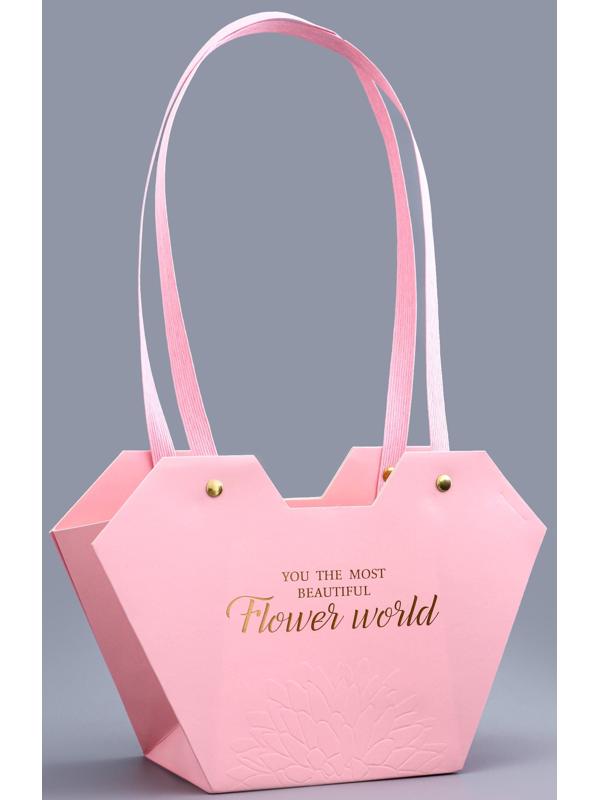 Сумка для цветов тиснение розовая, «Самой прекрасной», влагостойкая, 23×15×9 см