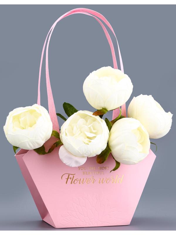 Сумка для цветов тиснение розовая, «Самой прекрасной», влагостойкая, 23×15×9 см