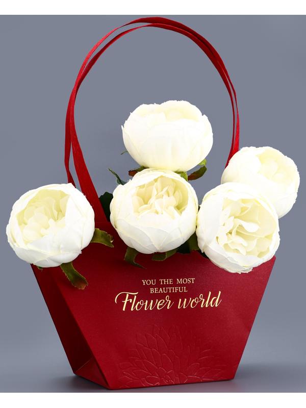 Сумка для цветов тиснение красная, «Самой прекрасной», влагостойкая, 23×15×9 см