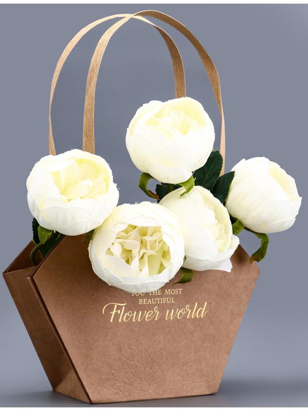 Сумка для цветов тиснение крафт, «Самой прекрасной», влагостойкая, 23×15×9 см