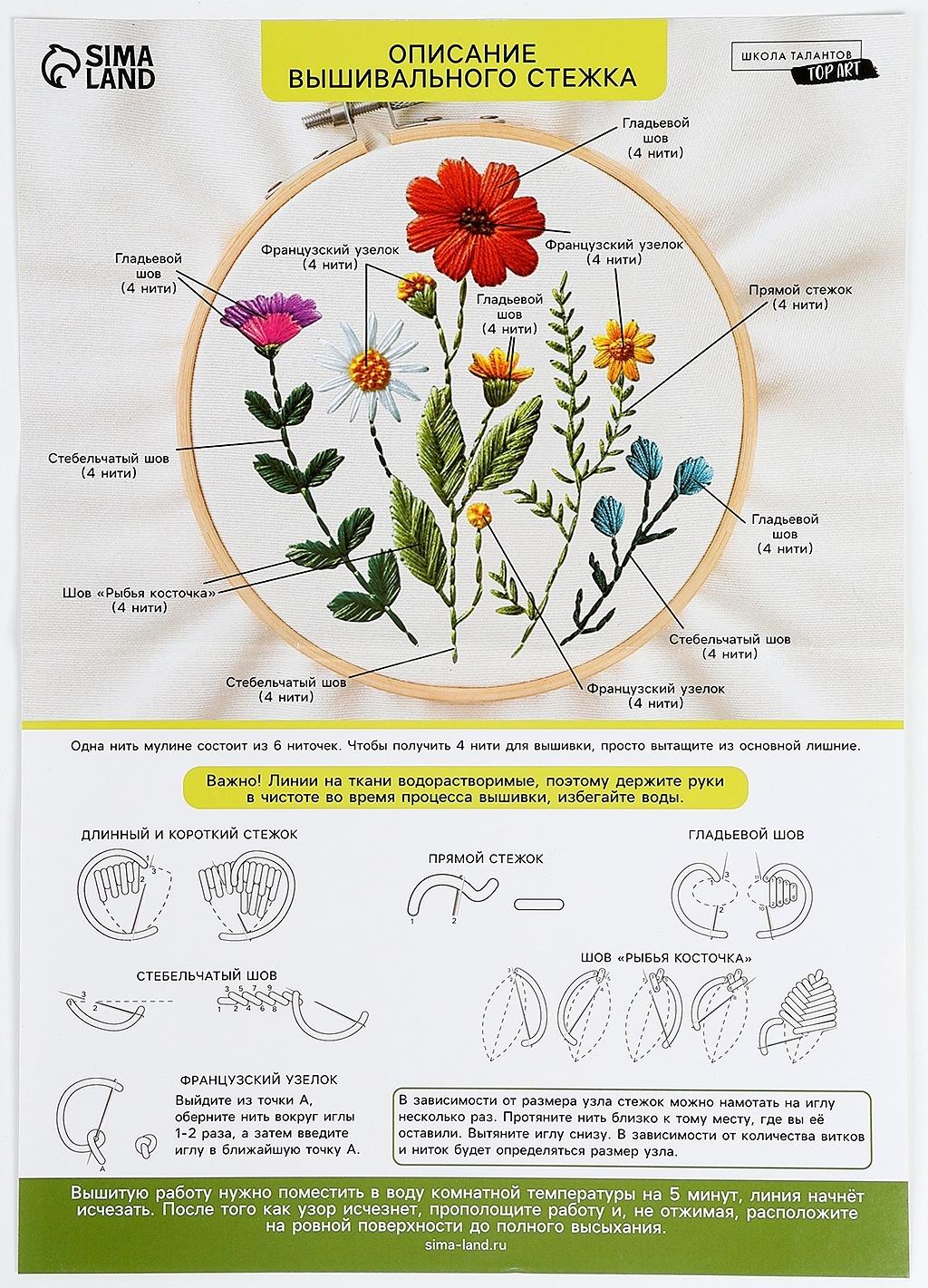 Вышивка гладью на пяльцах «Полевые цветы», 20×20 см