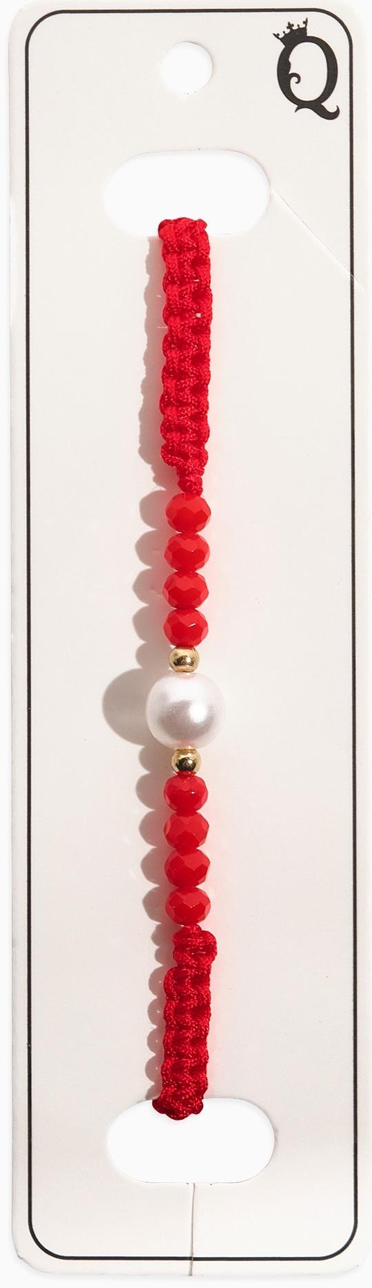 Браслет-оберег «Красная нить» женский, защита, бусина, цвет красно-белый, d=6