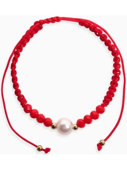 Браслет-оберег «Красная нить» женский, защита, бусина, цвет красно-белый, d=6