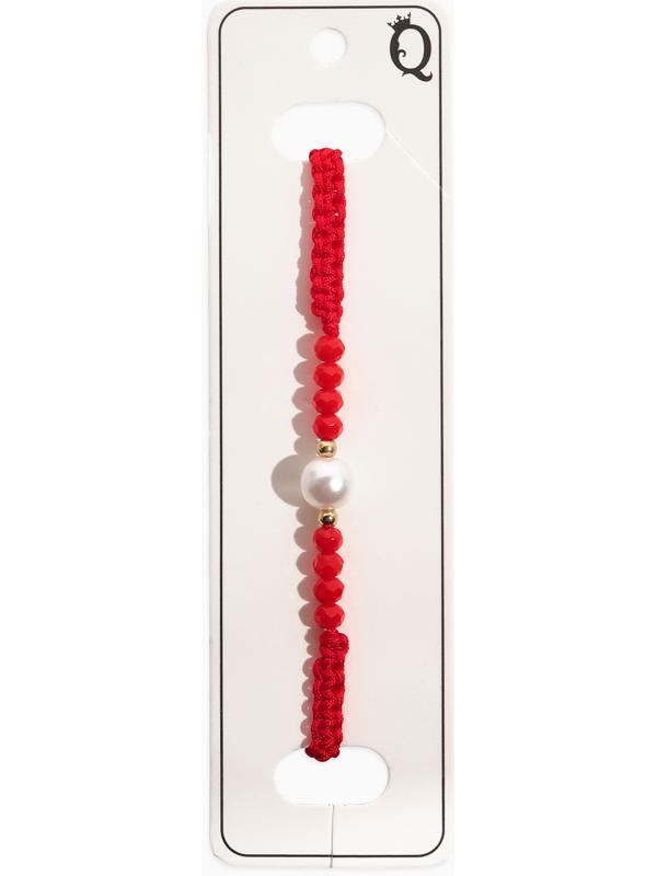 Браслет-оберег «Красная нить» женский, защита, бусина, цвет красно-белый, d=6