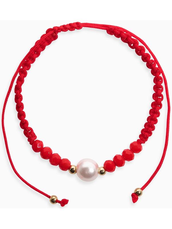 Браслет-оберег «Красная нить» женский, защита, бусина, цвет красно-белый, d=6