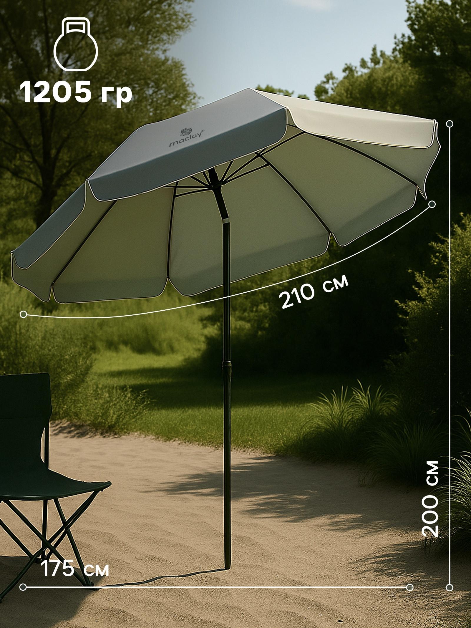 Зонт пляжный Maclay, с механизмом наклона, d=210 см, h=200 см