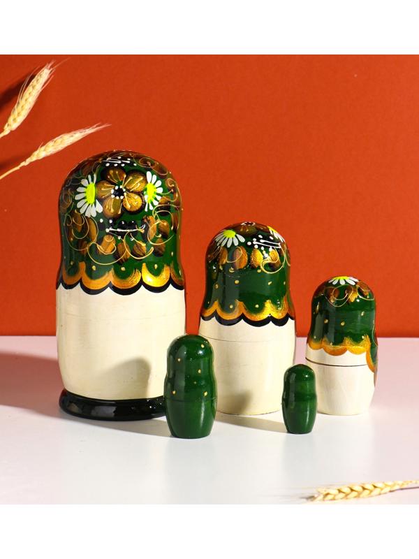 Матрёшка дерево «Марфа», чёрно-зелёный платок, 5-кукольная, 19 см