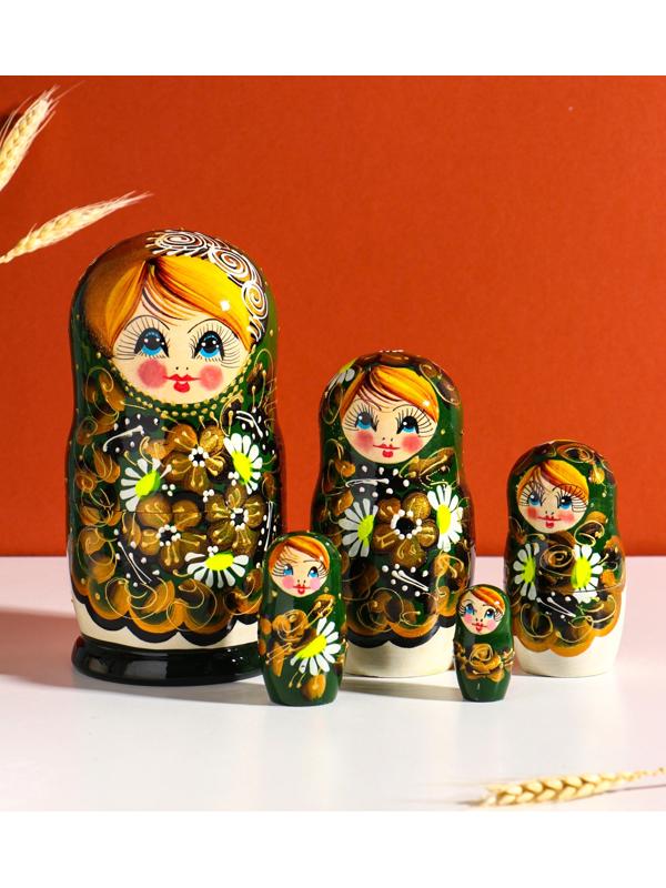 Матрёшка дерево «Марфа», чёрно-зелёный платок, 5-кукольная, 19 см