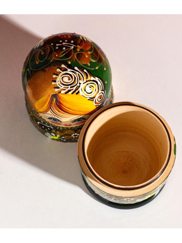 Матрёшка дерево «Марфа», чёрно-зелёный платок, 5-кукольная, 19 см